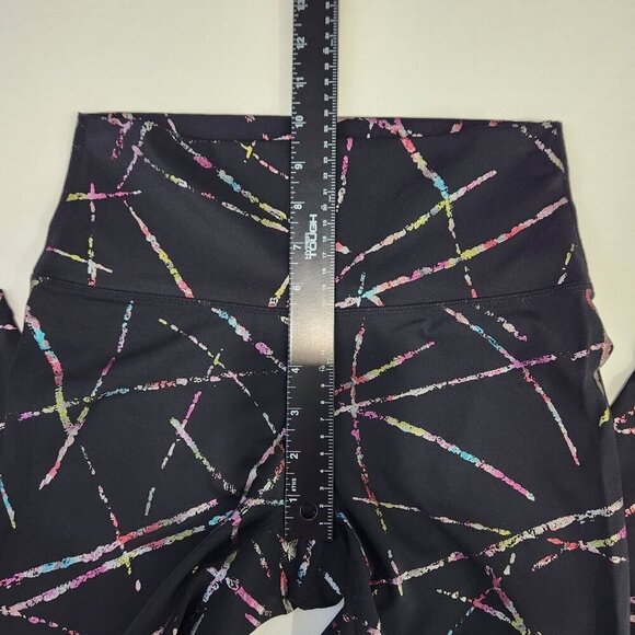 Zyia Active Crop Leggings‎ 4 Black Rainbow Foil Abstract Stripe Activewear - Picture 5 of 9